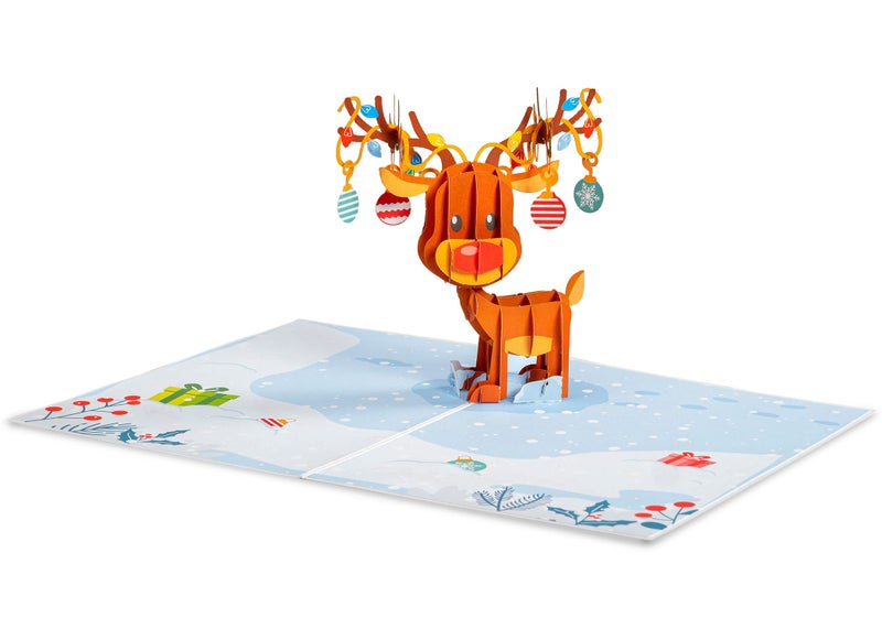 Paper Love 3D Reindeer Pop Up Christmas Card, Gift for Christmas or Holidays, 5" x 7" Cover - Includes Envelope and Removable Note Tag - Image 4